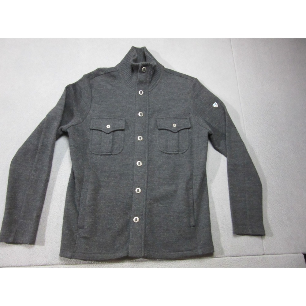 Kuhl Jacket Mens Large Gray Merino Wool Spy Mock Neck Flap Pockets Outdoor
